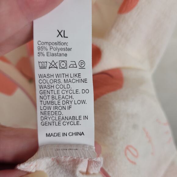 Peaches & Cream Pink Cream Pajama Set Size XL Retro Loungewear Satin Trim - Picture 6 of 13